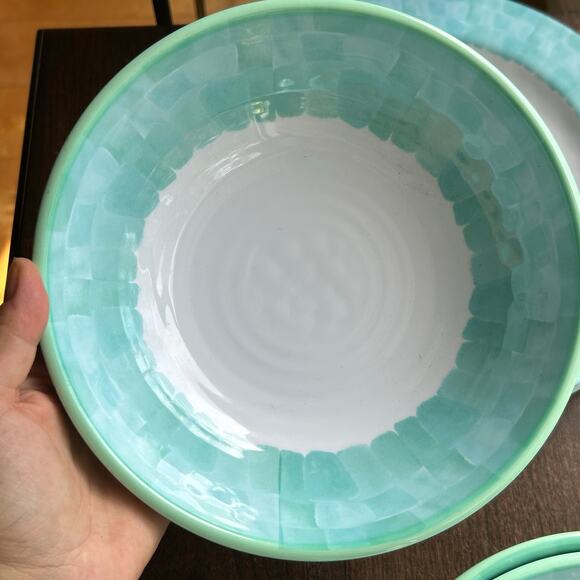 Set of 8 Sigrid Olsen 8" Melamine Bowls White Teal & 11”Dinner Plates - Picture 5 of 15